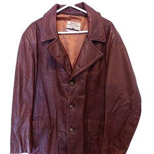 Vintage Men's Brown Leather Coat 50" Chest Large XL Pockets 70s Western Retro